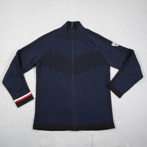 Rossignol Sweater Mens Small Merino Wool Full Zip Cardigan Blue Made in Italy
